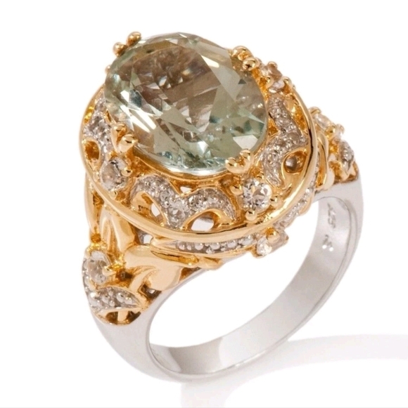 Victoria Wieck Prasiolite & White Topaz Ring 14k Gold & Sterling Silver Sz 7! - Picture 9 of 10
